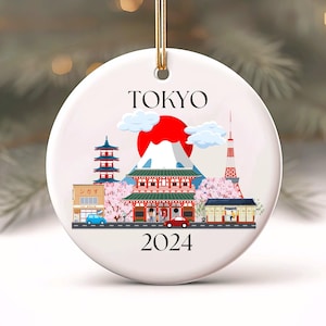 Adorno navideño de Tokio, adorno personalizado, monumentos de Tokio, Japón, regalo de vacaciones en Japón, regalo navideño personalizado, regalo de Navidad