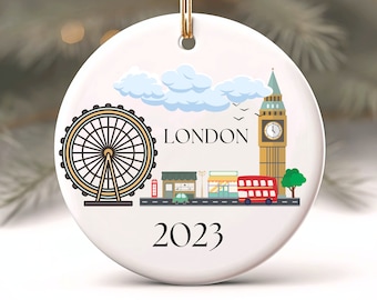 London Christmas Ornament, Custom Ornament, London England Landmarks, England Vacation Gift, Personalized Holiday gift