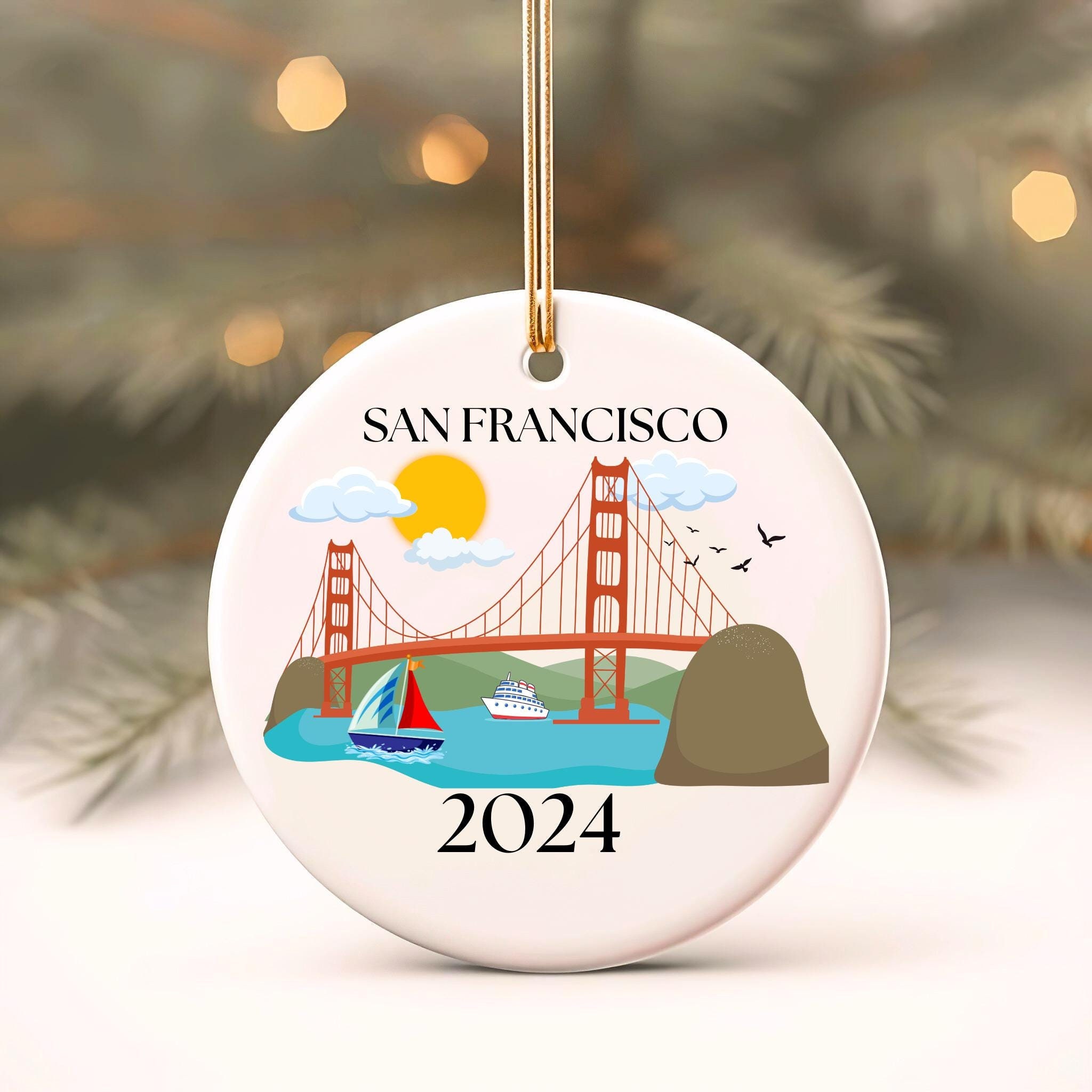 San Francisco Christmas Ornament, Personalized Gift, Golden Gate Bridge Ceramic Ornament, Holiday Decor, Travel Souvenir