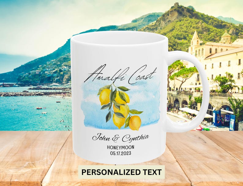 Personalized Amalfi Coast Mug, Custom Italy Gift, Watercolor Lemon Tree, Amalfi Kitchen Decor, Coffee-Tea, Italy Travel Keepsake image 2