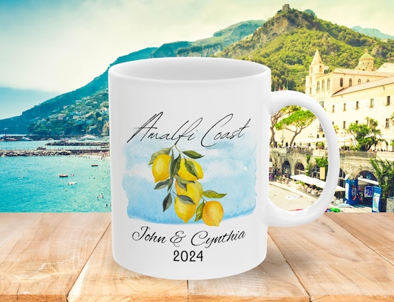 Personalized Amalfi Coast Mug, Custom Italy Gift, Watercolor Lemon Tree, Amalfi Kitchen Decor, Coffee-Tea, Italy Travel Keepsake