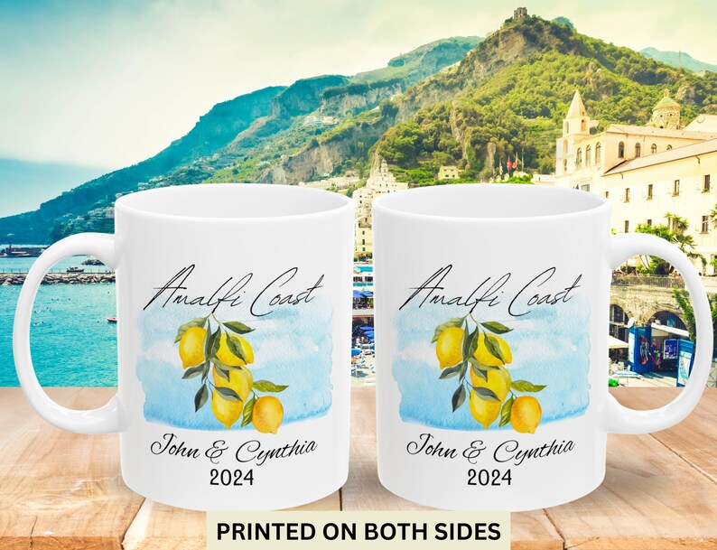 Personalized Amalfi Coast Mug, Custom Italy Gift, Watercolor Lemon Tree, Amalfi Kitchen Decor, Coffee-Tea, Italy Travel Keepsake image 3