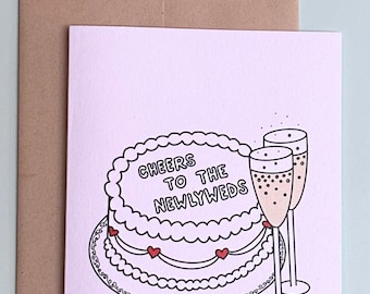 Newlywed Cake Wedding Card | Wedding Congratulations Card | Champagne and Cake | Wedding Gift