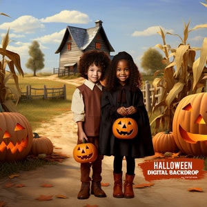 Halloween Farm Digital Backdrop Pumpkins Halloween Creepy Backdrop Jack O' Lantern Halloween Overlay Digital Background Photoshop Composite