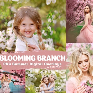 45 Blooming Spring Branch Overlays Digital Flowering Trees Cherry Blossom Photoshop Effect Spring Summer Floral Painted Flower Overlay Photo