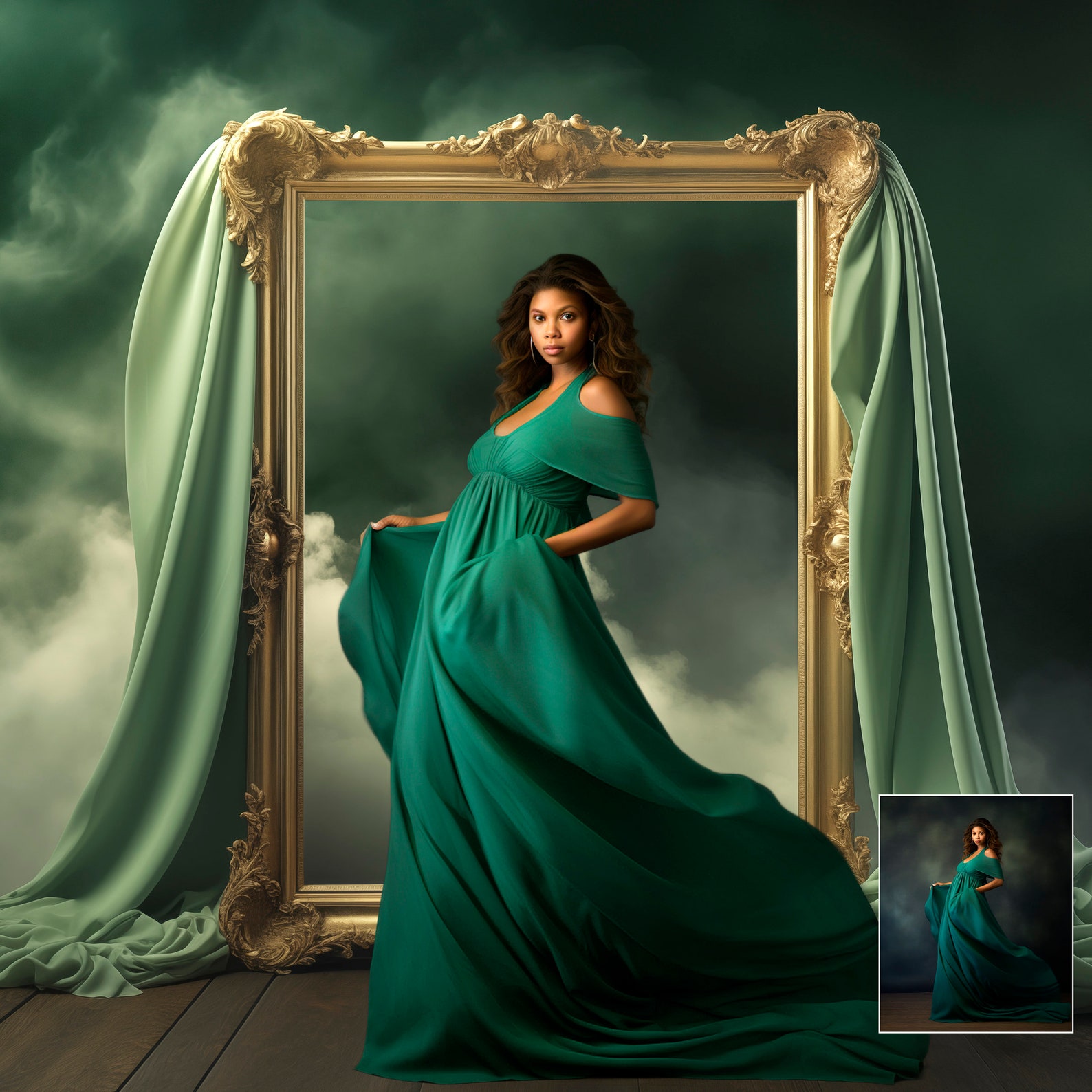 10 Mystery Gold Frame Digital Backdrops Maternity Overlays Silk Fabric ...