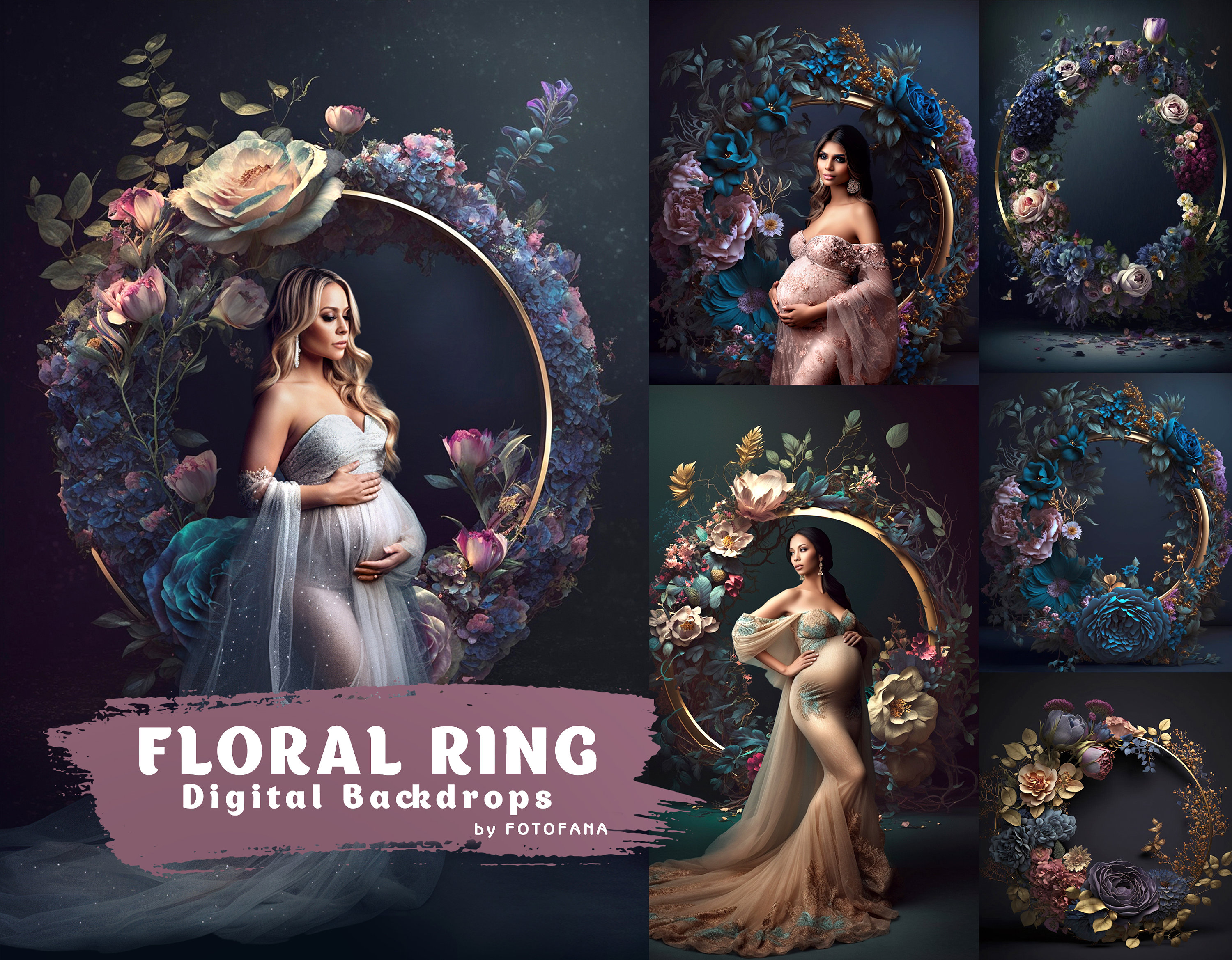 Floral Ring Digital Backdrops Maternity Floral Hoop Digital
