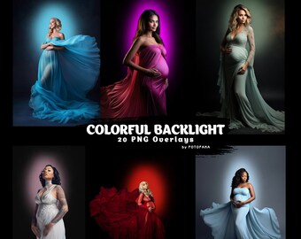 20 bakgrundsbelysningsljusöverlägg, graviditetsöverlägg, digital bakgrund för graviditet, graviditetsöverlägg, neonljusöverlägg, halo-bakgrund för Photoshop