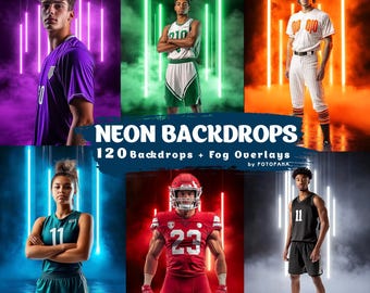 120 Sports Neon Light Backdrops for Photography Stadium Digital Backgrounds Football Field Photo Overlays Glowing Arena Photoshop Backdrops