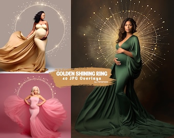 40 Goldene Mutterschaftsringe Overlays Circle Halo Maternity Light Ring Frame Circles Shine Ring Light Maternity Digital Backdrop Texture JPG