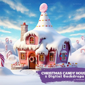 Christmas Digital Backdrop Photography Fantasy Gingerbread Candycane Village Background Fantasy Christmas Overlay Kids Candy Land Backdrops
