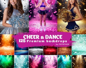 125 Cheer and Dance Digital Backdrops for Photography Glitter Cheerleader Poster Backgrounds, Sports Team Spirit Photoshop Backdrop Overlays