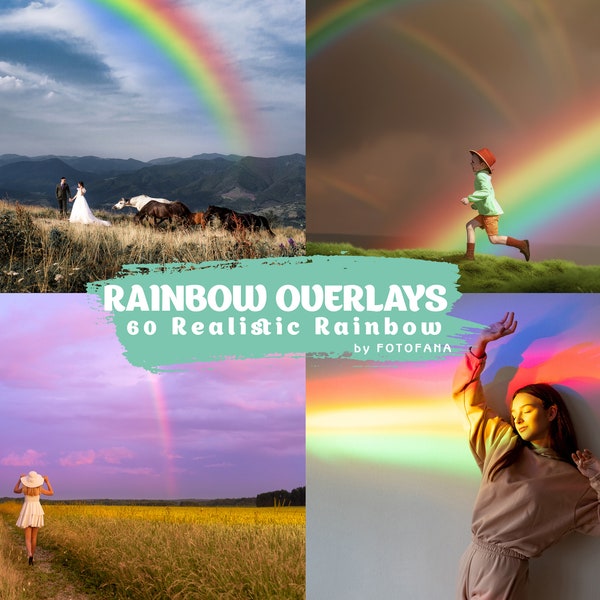 60 Rainbow Overlays Realistic Rainbow Sky Photoshop Overlay Magic Fairy Fantasy Overlays Rain and Sun Effect Sun Light Effects RAINBOW PNG