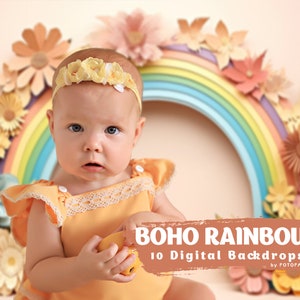 Rainbow Kids Digital Backdrop Boho Rainbow Backdrop Children Birthday Digital Backdrops Cake Smash Backdrop Boho Newborn Digital Backdrop
