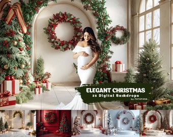 Elegant Christmas Digital Backdrops for Cozy Holiday Photography, Winter Photoshop Backgrounds, Maternity and Family Portrait Photo Overlays