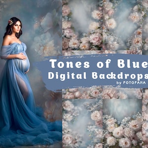 12 Tones of Blue Floral Fine Art Floral Digital Backdrops Maternity Backdrop Overlay Photography Digital Background Overlays Photoshop