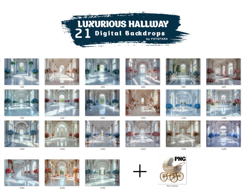 LUXURIOS HALLWAY Digital Backdrops Floral Maternity Backdrop Digital ...