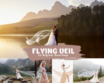 25 FLYING VEIL Digital Overlay Photoshop overlay Wedding Veil Wedding photo Flying Fabric Tulle overlay Wedding photo overlay Wedding PNG