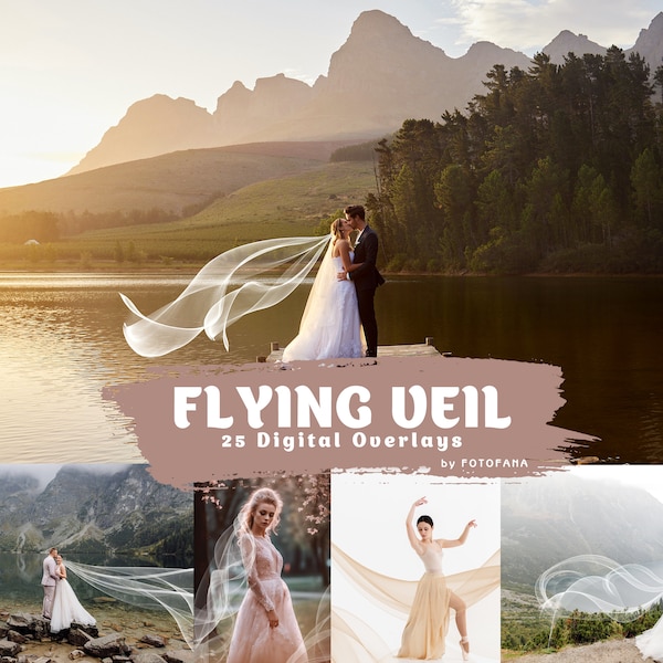 25 FLYING VEIL Digital Overlay Photoshop Overlay Hochzeitsschleier Hochzeitsfoto Fliegender Stoff Tüll Overlay Hochzeitsfoto Overlay Hochzeit PNG