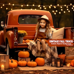 Vintage Fall Truck Autumn Digital Background Orange Truck and Pumpkins Fall Digital Backdrop for Photography Instant download Fall Backdrop