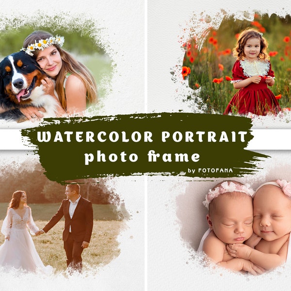 22 Watercolor portrait paint masks, photo frame, Photoshop overlay, clipping mask, photo mask, watercolor effect, fine art, png file