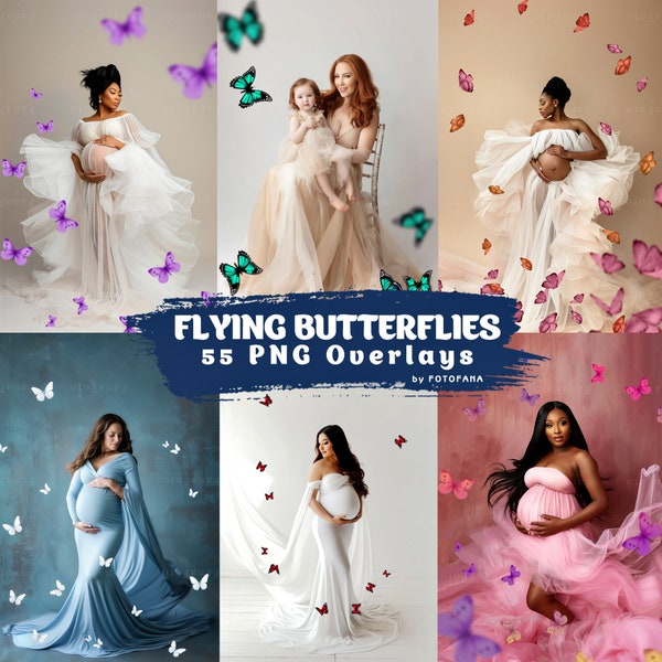 55 BUTTERFLY OVERLAYS Maternity Backdrop Digital Butterfly Spring Photoshop Studio Butterfly Overlay Summer Flying Butterflies Overlays PNG