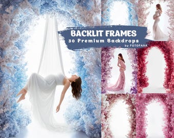 Floral Backlit Frames Digital Backdrops for Maternity and Newborn Photography, Fine Art Photoshop Backgrounds, Baby Photo Backdrop Overlays