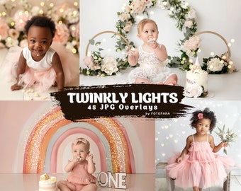 Twinkle Light Photo Overlays: Gold & Silver Effects (Digital Download, 8500x5500 px JPGs)