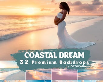 Beach Sunset Digital Backgrounds for Maternity and Portrait Photography, Ocean Digital Backdrops, Fine Art Photo Backdrop Overlays