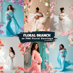 30 FLORAL BRANCH Backdrops Overlays Flower Branch Digital Overlays Maternity Backdrops Overlays Blurred Branch Overlay Photoshop Composite image 1