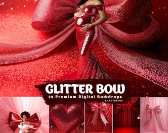 Sparkly Bows Digital Backdrops for Christmas, Wedding and Maternity Photography, Glitter Photoshop Backgrounds, Festive Photo Overlays