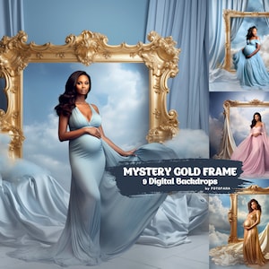 Mystery Gold Frame Digital Backdrop Maternity Overlays Flowing Fabric Overlays Textures Photoshop Overlays Blue Digital Backdrop Photoshop