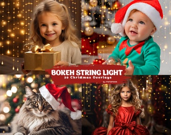 50 Bokeh String Light Overlays Christmas Overlays Fairy Light Photoshop Overlays, Christmas Bokeh Christmas Digital Backdrop Winter Overlay