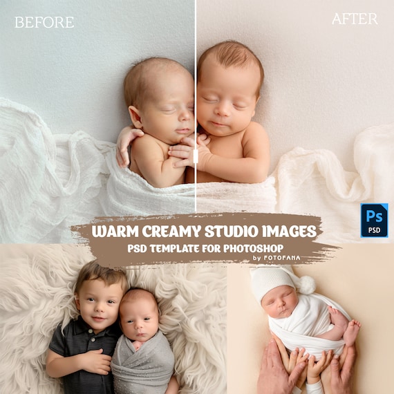 Warm Creamy Studio Images Editing Photography Newborn Photo Editing PSD Template for Photoshop Portrait Baby Child Must Have for Photoshop
