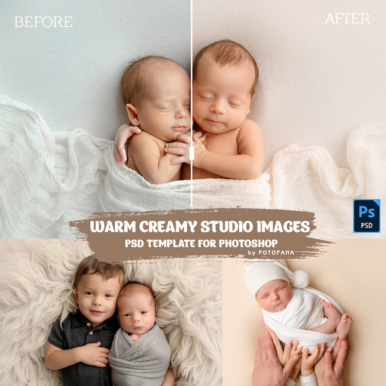 Warm Creamy Studio Images Editing Photography Newborn Photo Editing PSD Template for Photoshop Portrait Baby Child Must Have for Photoshop