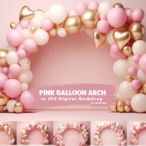 10 Pink Digital Backdrop Balloon Arch Celebration Birthday Digital Backdrops Toddler Newborn Maternity Overlay Background Photoshop Studio