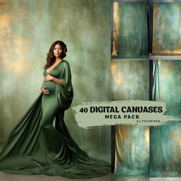 40 Fine Art Hand Painted Canvas Digital Backdrops, Photography Digital Backgrounds, Green Maternity Backdrops, Photoshop Textures Overlays