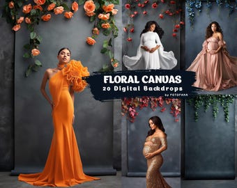 FLORAL BACKDROPS Canvas Digital Backdrop Overlay Maternity Backdrop Floral Overlays Art Newborn Studio Backdrop for Photoshop Overlays