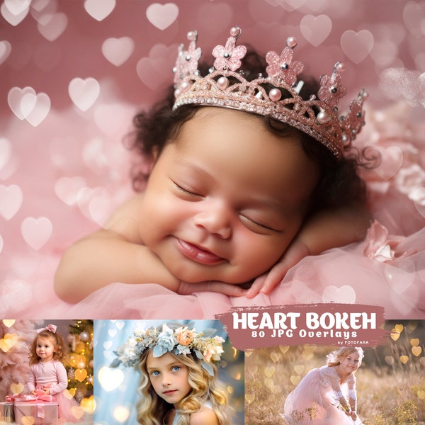 80 Superposiciones de Bokeh de corazón Superposiciones de Photoshop Corazón de amor Corazones rosados Corazones dorados Superposiciones de Navidad Telón de fondo de Photoshop Superposiciones de San Valentín JPG