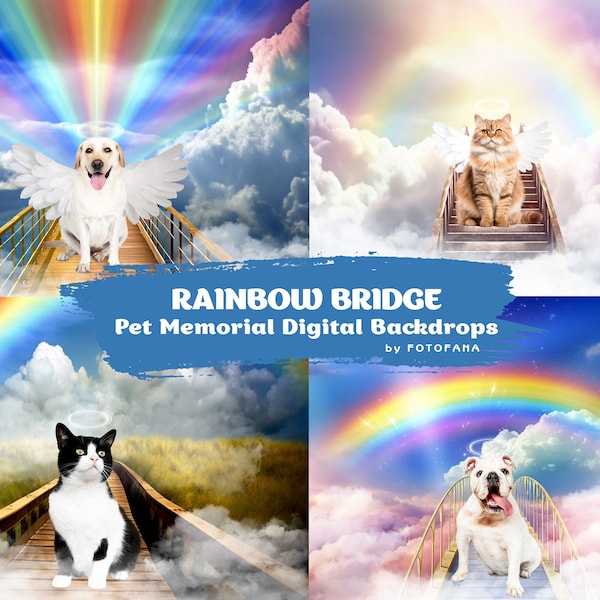 Rainbow Bridge Digital Backdrop Pet Memorial Digital Background Wings Overlay Pet Memorial Backdrop  Photography Composites INSTANT DOWNLOAD