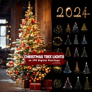 60 kerstboomlichten Bokeh Light Overlays Kerst Overlays Fairy Light Photoshop Overlays Kerst Bokeh Kerst Digitale Achtergrond