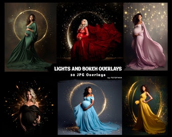 50 LIGHTS BOKEH Overlays Gold Maternity Rings Circle Overlays Christmas Maternity Light Ring Circles Shine Ring Light Maternity Backdrop Art