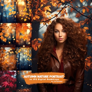 Autumn Nature Portrait Backdrops for Photoshop Digital Fall Photo Editing Backgrounds Yellow Orange Foliage Autumn Digital Backdrop Overlay