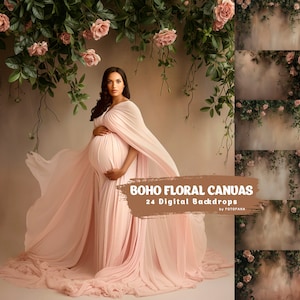 24 Boho Floral Backgrounds Digital Backdrop Overlay Maternity Backdrop Digital Floral Overlays Newborn Studio Backdrop for Photoshop Overlay