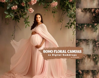 24 Boho Floral Backgrounds Digital Backdrop Overlay Maternity Backdrop Digital Floral Overlays Newborn Studio Backdrop for Photoshop Overlay