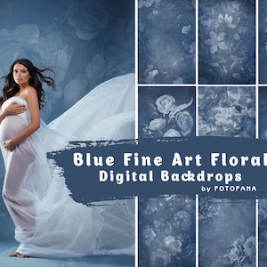 9 Blue Fine Art Floral Digital Background, Digital Overlays, Photoshop Overlays editing, Textures overlays, Maternity newborn Overlay