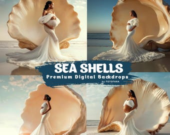 Seashell Digital Backdrops for Maternity Photoshoot, Fine Art Photoshop Backgrounds, Beach Studio Backdrop Overlays for Photography