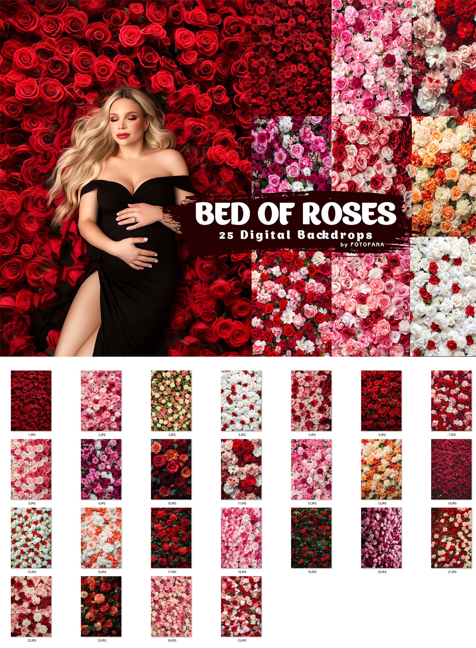 Bed of Roses Digital Backdrop Set Portait Flower Photography Composite ...