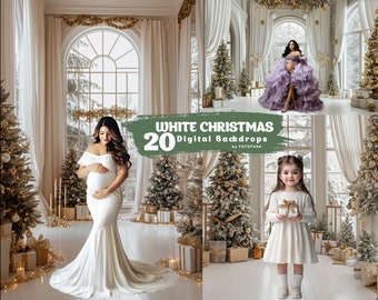 White Christmas Digital Backdrop for Cozy Maternity and Family Photography, Holiday Photoshop Backgrounds, Winter Photo Backdrop Overlays