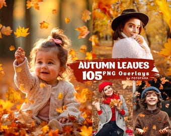 Autumn Leaves PNG Overlays for Photoshop, Fall Digital Backdrops, Seasonal Photo Backgrounds, Fine Art Backdrop Overlays for Photography